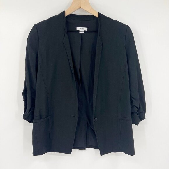 Helmut Lang Black Single Button  3/4 Ruched Sleeve Blazer Size 2 Office Career - Picture 1 of 7